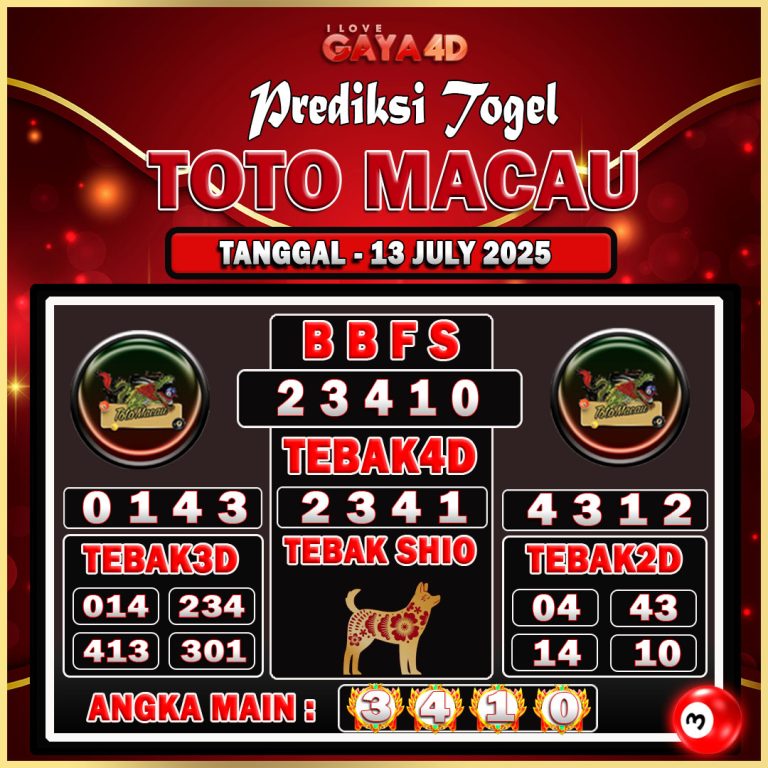 TOTO MACAU BULAN JULY 28